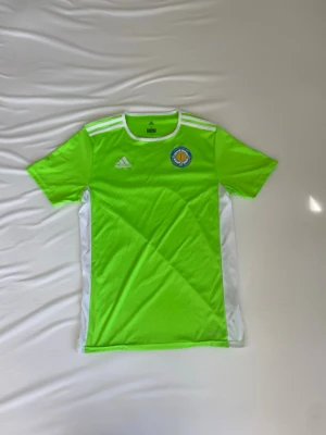 Neongrön Adidas domartröja - Snygg neongrön domartröja från Adidas med vita detaljer på sidorna och axlarna. Tröjan har ett StFF märke på bröstet och texten 'TILLSAMMANS för en TRYGGARE MATCHMILJÖ' på ryggen. Tillverkad i 100% polyester så den är gjord av ett lätt och snabbtorkande material, perfekt för fotboll eller träning.