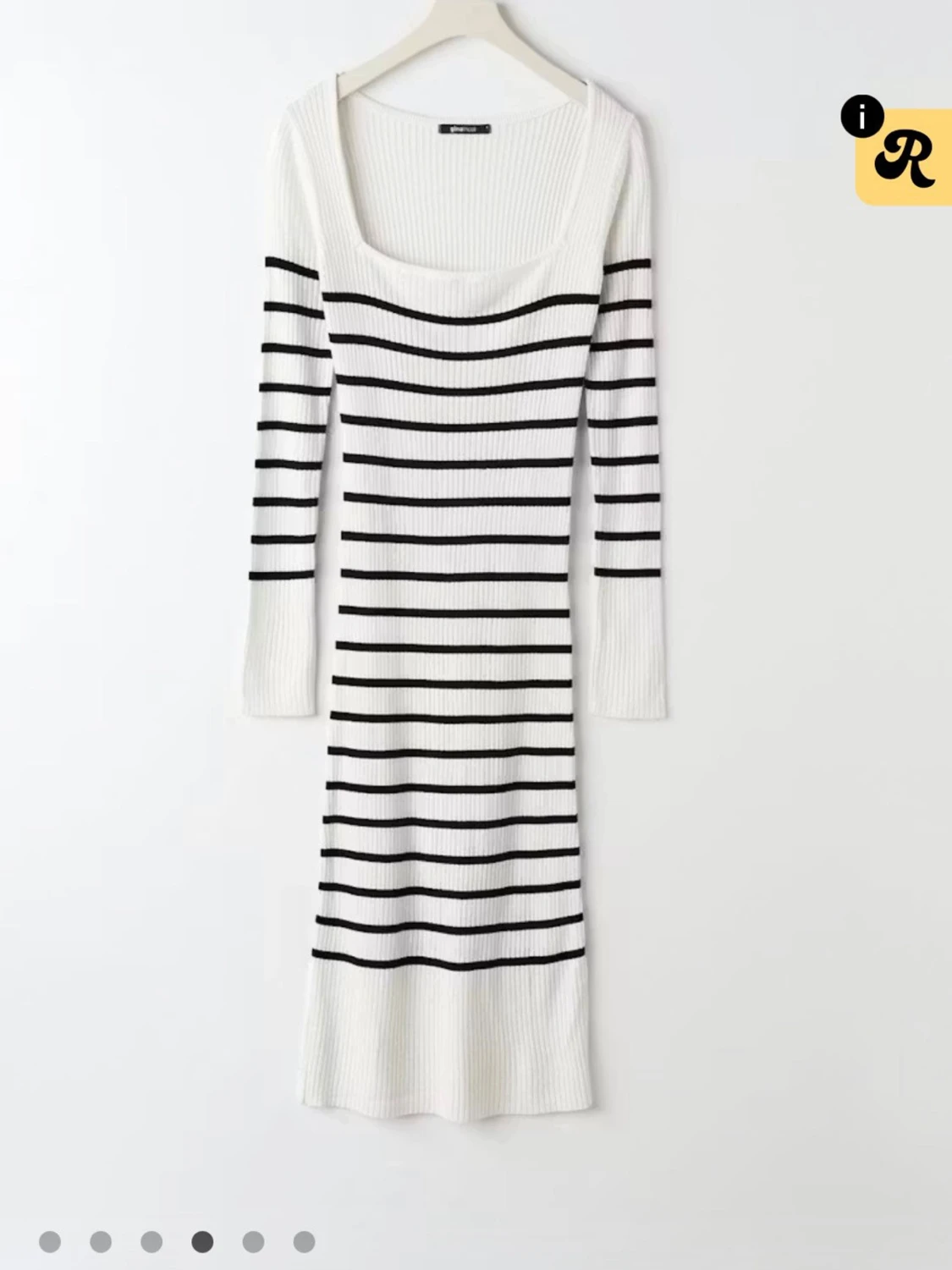 Vit ribbad långärmad klänning från Gina tricot  - 3