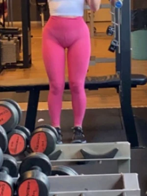 Rosa seamless leggings från NVGTN - Säljer ett par rosa seamless leggings från NVGTN med hög midja och tight passform. De har diskreta kontursömmar vid rumpan och är perfekta för gymmet eller träning. Materialet är stretchigt och mjukt för maximal komfort. Sömnen har gått upp något i skrevet men där har jag sytt några stygn och de har nu hållit bra under flera månader efteråt. 
