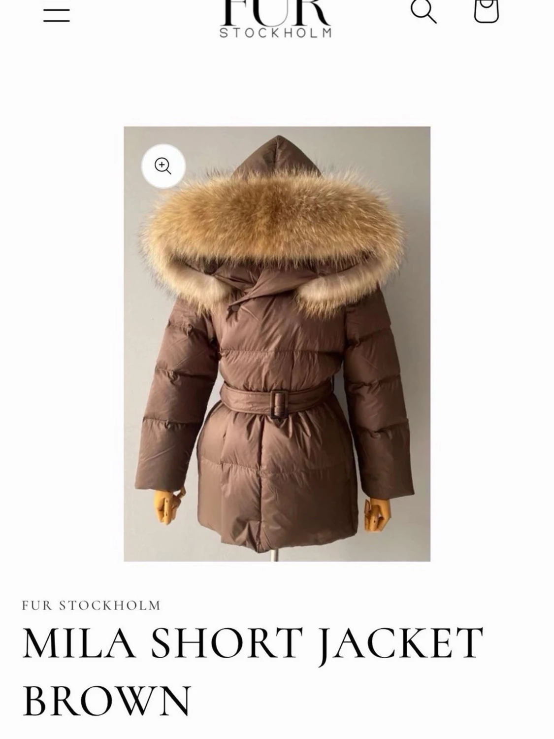 Brun dunjacka med fuskpäls och bälte - 3