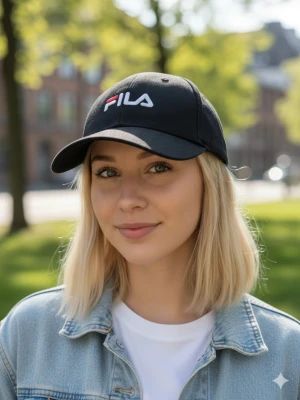 Svart keps från FILA - Svart keps från FILA med böjd skärm och broderad logga i vitt och rött framtill. Klassisk sexpanelsdesign med justerbar rem baktill. Perfekt accessoar för en sportig och avslappnad stil.