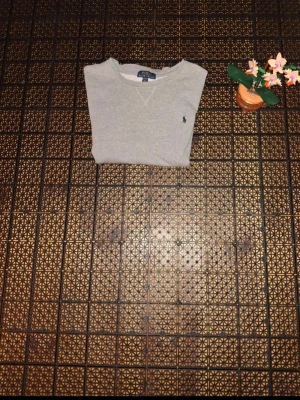 Grå sweatshirt från Polo Ralph Lauren - Klassisk grå sweatshirt från Polo Ralph Lauren med rund halsringning och den ikoniska Blå loggan broderad på bröstet. Tröjan har långa ärmar och ribbade muddar vid ärmslut och nederkant. Perfekt för en avslappnad och stilren look.