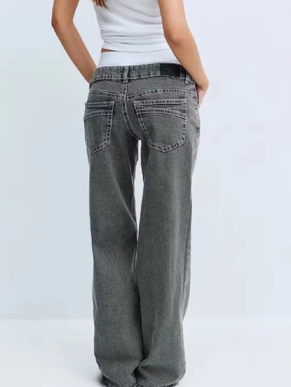 Grå baggy jeans med ultra låg midja - 1
