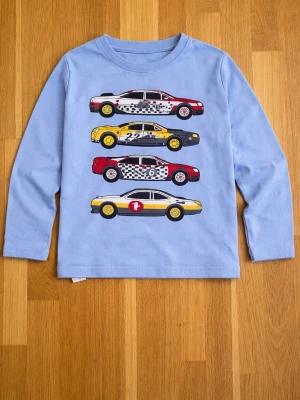 Blå långärmad t-shirt med bilar - Barn tröja Snygg blå långärmad t-shirt med tryck av fyra färgglada racerbilar på framsidan. Perfekt för dig som gillar coola bilmotiv och vill ha en unik stil. Tillverkad i mjukt bomullstyg som är skönt att ha på sig hela dagen.
