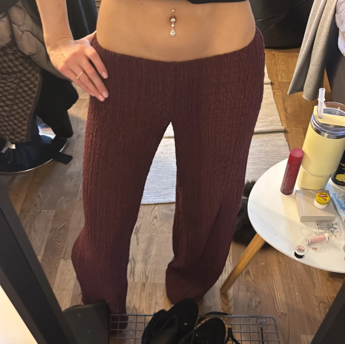 Bruna ribbade mjukisbyxor