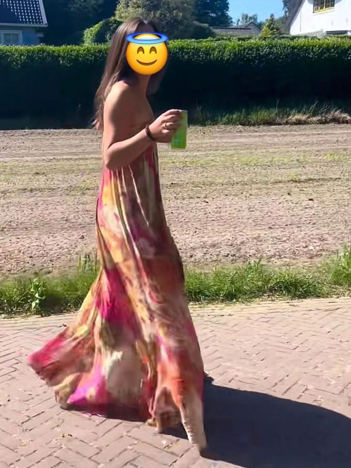 Blommig axelbandslös långklänning - 1