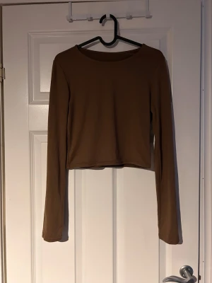 Brun croppad långärmad topp - Snygg brun topp med långa ärmar och rund halsringning. 