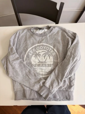 Grå sweatshirt Les Coyotes de Paris - Snygg grå sweatshirt från Les Coyotes de Paris med vitt tryck framtill som visar palmer och text. Tröjan har rund hals, ribbade muddar och är gjord i mjukt bomullsmaterial. Perfekt för en chill och avslappnad stil.
