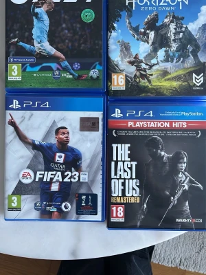 PS4 spelpaket: FIFA, Horizon, Last of Us - Säljer 4 PS4 spel, FIFA 23, FC 24 , THE LAST OF US och Horzion zero dawn. Paket pris 400kr. Eller per st 120kr