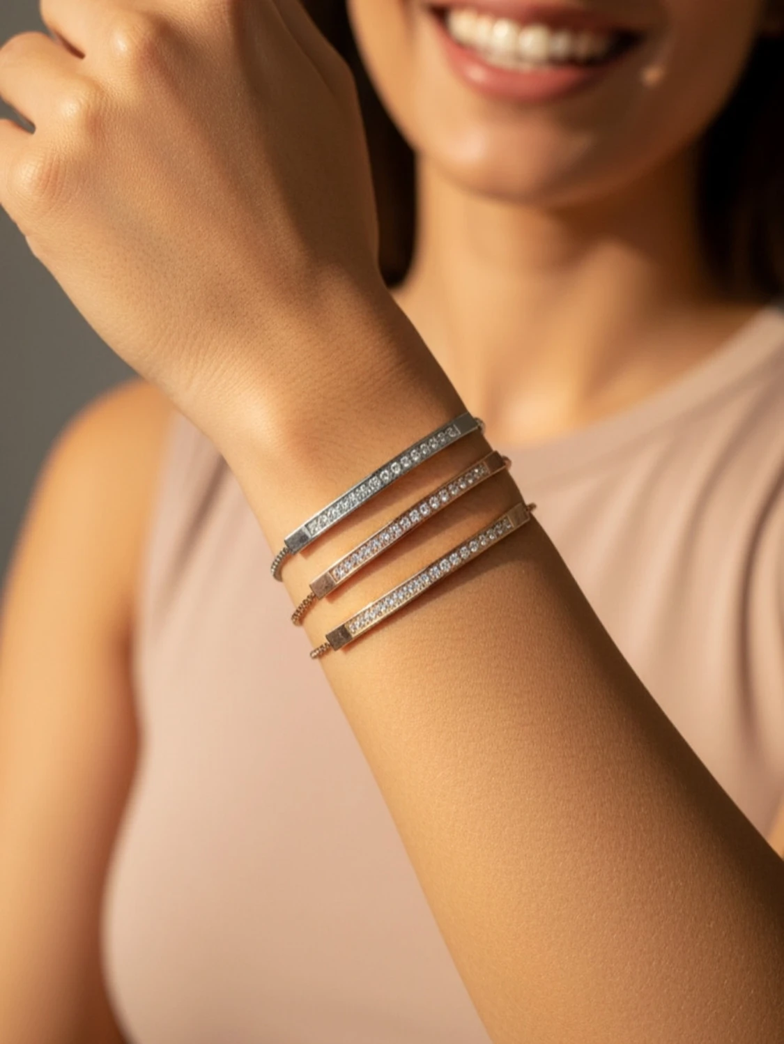 Set med 3 eleganta armband – Guld-, silver- & roséguldsfärgad finish – NYTT!