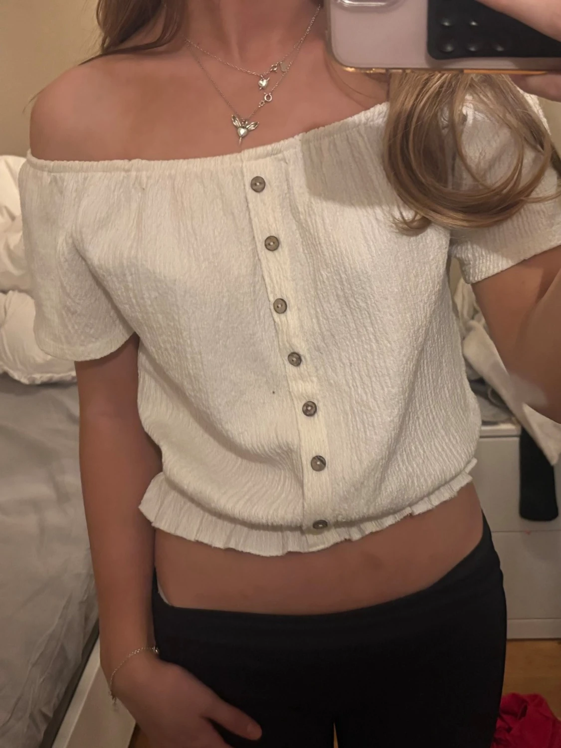 Vit offshoulder topp med knappar - 1