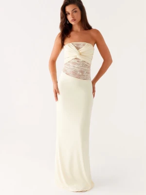 Lång ljusgul bandeauklänning - Långklänning som är jättefin till balen, sommaren eller andra tillfällen! 💖Helt ny med lapp kvar! 