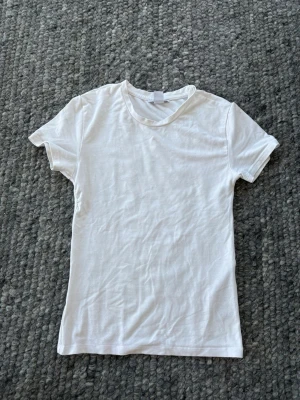 Vit basic t-shirt  -  Den är storlek S säljer den för 60kr dom den har en liten fläck 