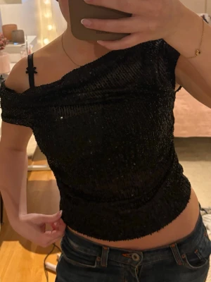 Svart offshoulder topp med paljetter - Svart offshoulder topp med paljetter. Endast använd fåtal gånger men super snygg till fest💞pris kan alltid diskuteras
