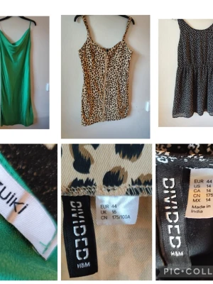 Klännings Paket stl 44 - Ett paket med fem klänningar i storlek 44. Innehåller en grön klänning från Zuiki, en leopardmönstrad klänning med dragkedja framtill, en svart klänning med vita prickar, en rosa och orange klänning från Shein och en blå klänning i denimstil.   Du är varmt välkommen att kika på mina andra annonser.