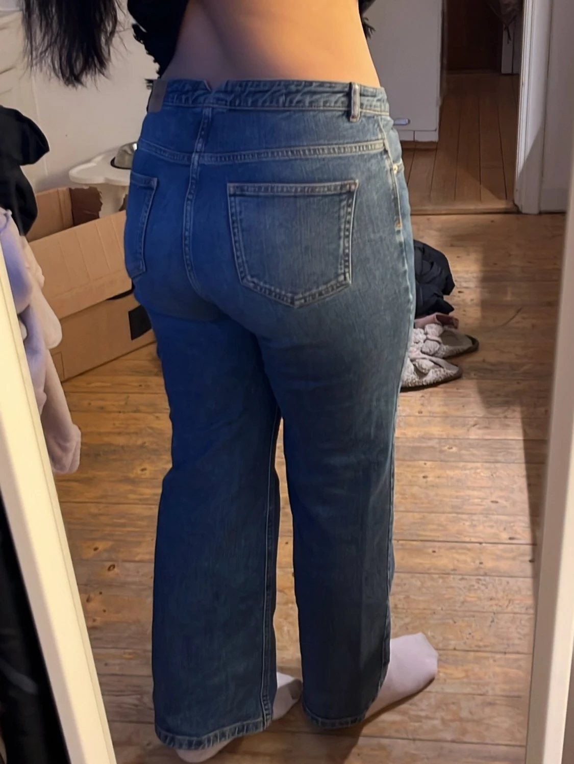 Blå raka jeans med hög midja - 1