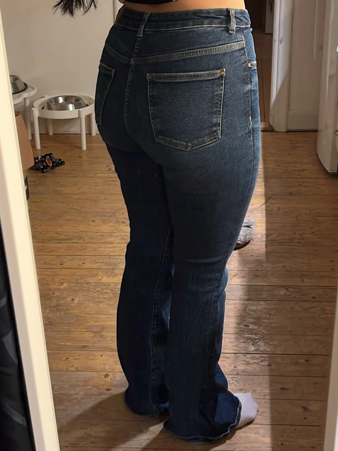 Blå bootcut jeans med hög midja - 4