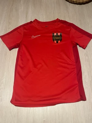 Röd Nike fotbollströja - Snygg röd fotbollströja från Nike med klubbmärke på bröstet och vit Nike-logga. Tröjan har korta ärmar och är tillverkad i ett lätt och ventilerande material, perfekt för träning eller match.