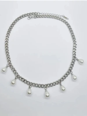 Stilfullt halsband med pärlor  - Material-rostfritt stål 304. Kedjetjocklek-6mm #34