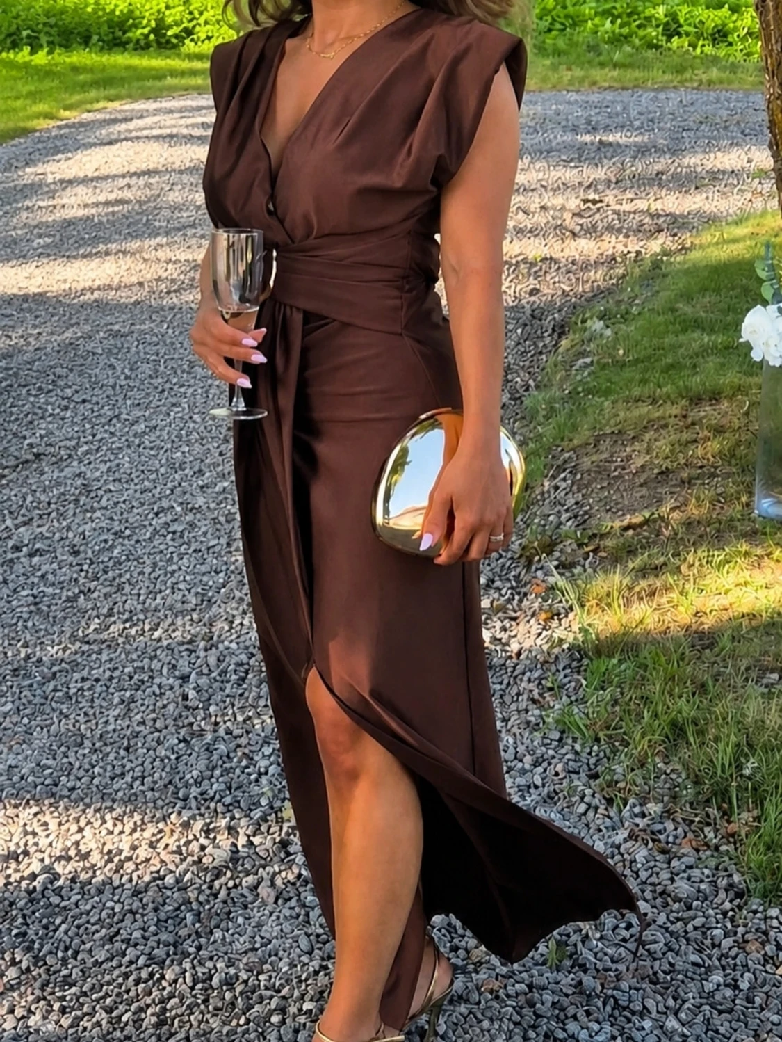 Brun långklänning med slits one size - 1