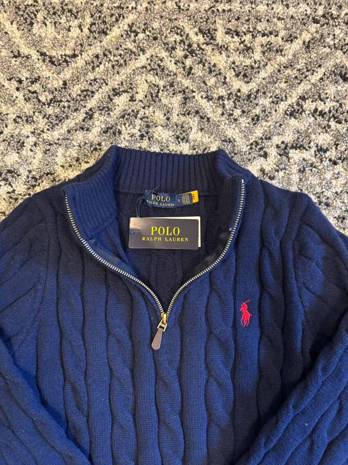 Mörkblå kabelstickad tröja Polo Ralph Lauren - 1