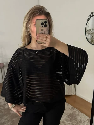 Svart topp - Svart genomskinlig topp ifrån ett okänt märke, vet inte heller storlek men passar mig som har S🥰 Säljer eftersom den inte kommer till användning☺️