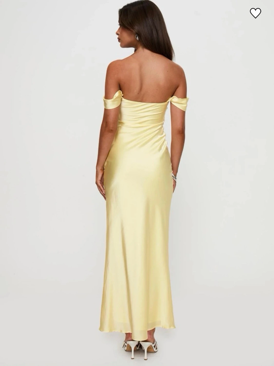 Ljusgul offshoulder balklänning i satin - 2