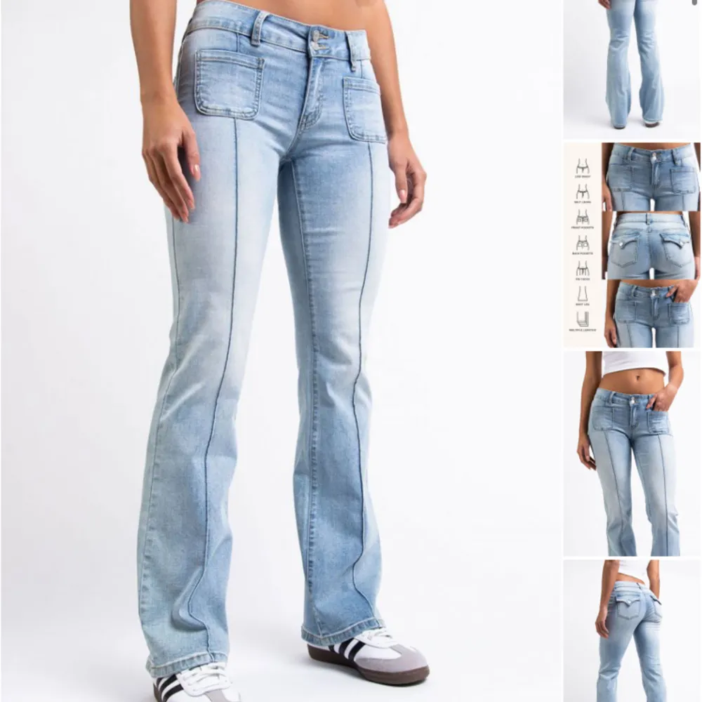 Säljer mina as snygga lågmidjade bootcut jeans ifrån madlady då jag vill ha en längre modell! Jag är 165cm! Storlek 38 längd short. Nypris 699!. Jeans & Byxor.