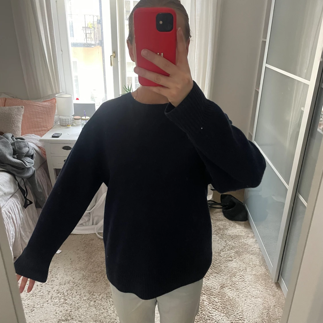 Blå stickad tröja  - 90