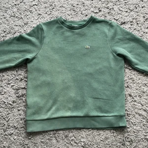 Grön tröja från Lacoste - En grön tröja från Lacoste med rund halsringning och ribbstickade muddar vid ärmslut och nederkant. Tröjan har en broderad logotyp på bröstet.