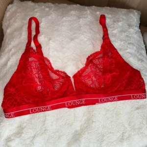 Lounge bh - Helt ny oanvänd röd spets bh från Lounge storlek 65A men kan passa upp till 70B då den är anpassningsbar. Köpte fel storlek tyvärr. Älskar färgen & kommer skaffa en som passar mig framöver. Hoppas någon annan får användning för den. Nypris: 525kr