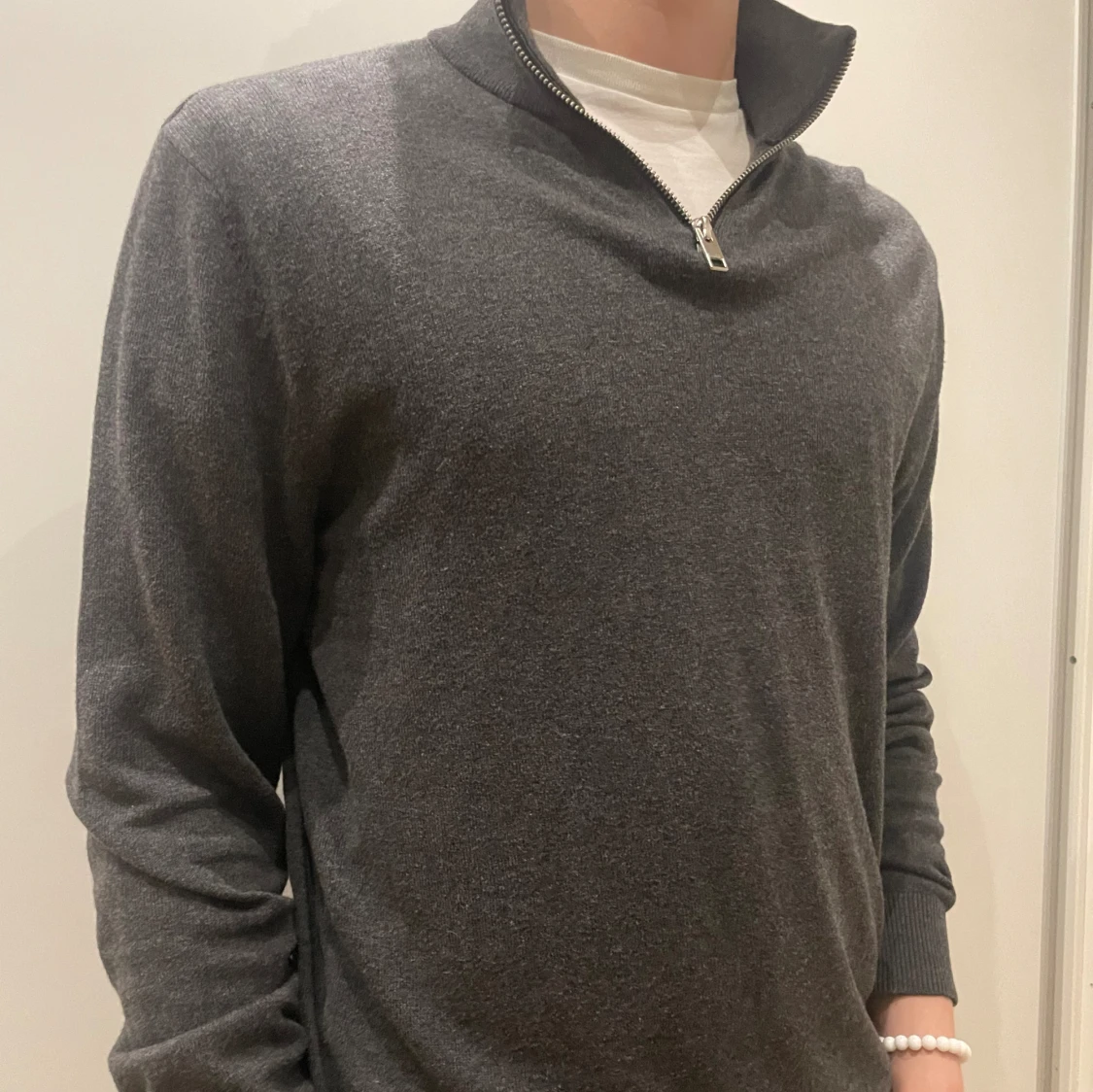 Grå half zip tröja  - 90