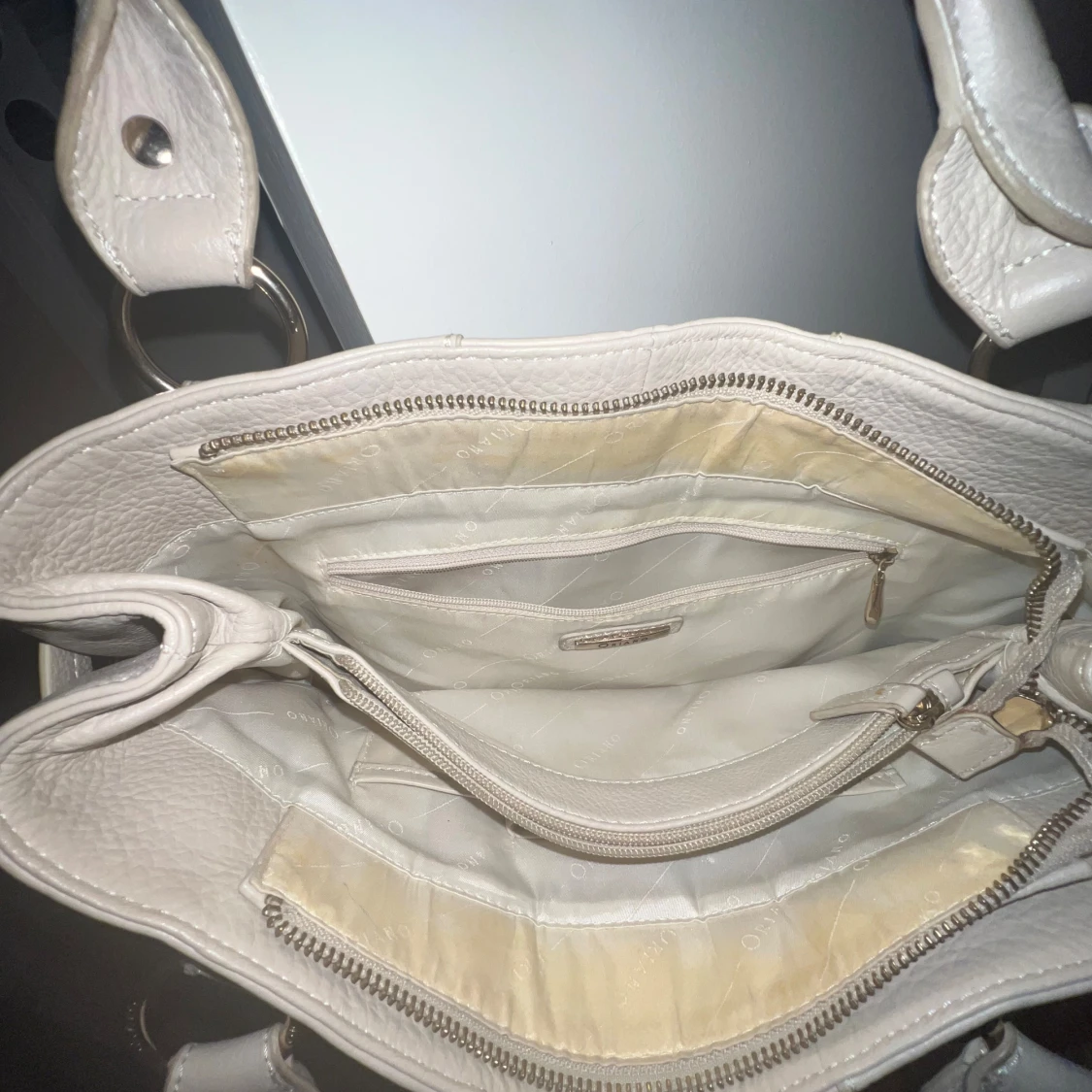 Vit vintage läder handväska  - 90