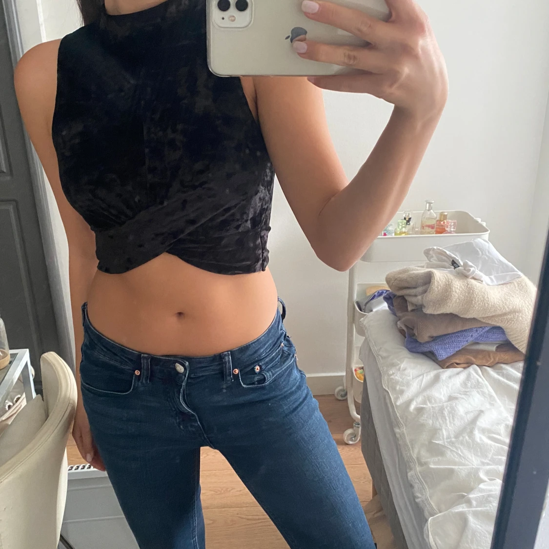 Turtleneck svart topp velvet XS