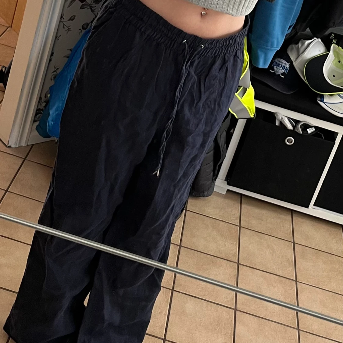 Blå linnebyxor - 92