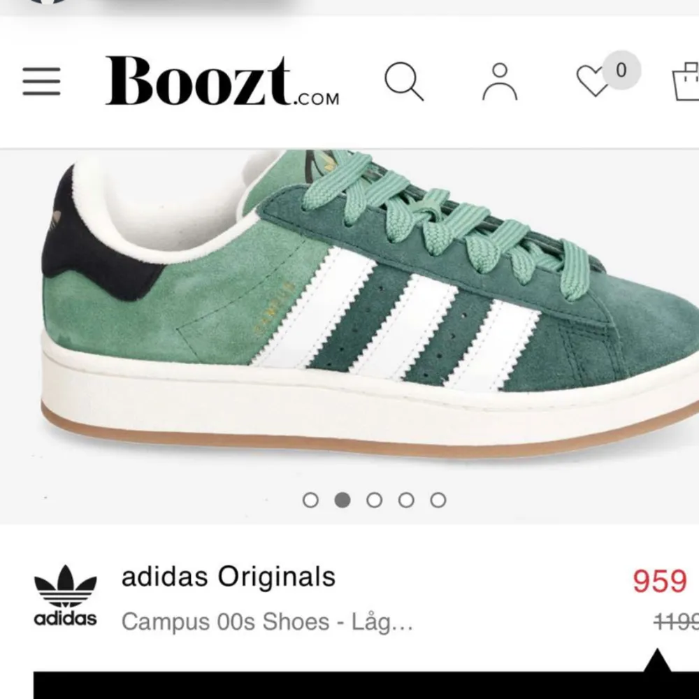 Säljer dessa adidas campus 00 skorna i färgen grön. Aldrig använda. Köpta för 1199. Storlek 36 2/3.  KAN TÄNKA MIG ATT SÄNKA PRIS VID SNABB AFFÄR.. Skor.