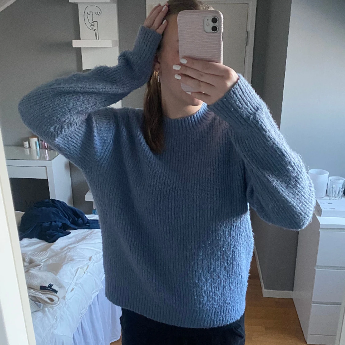 blå stickad tröja - 90