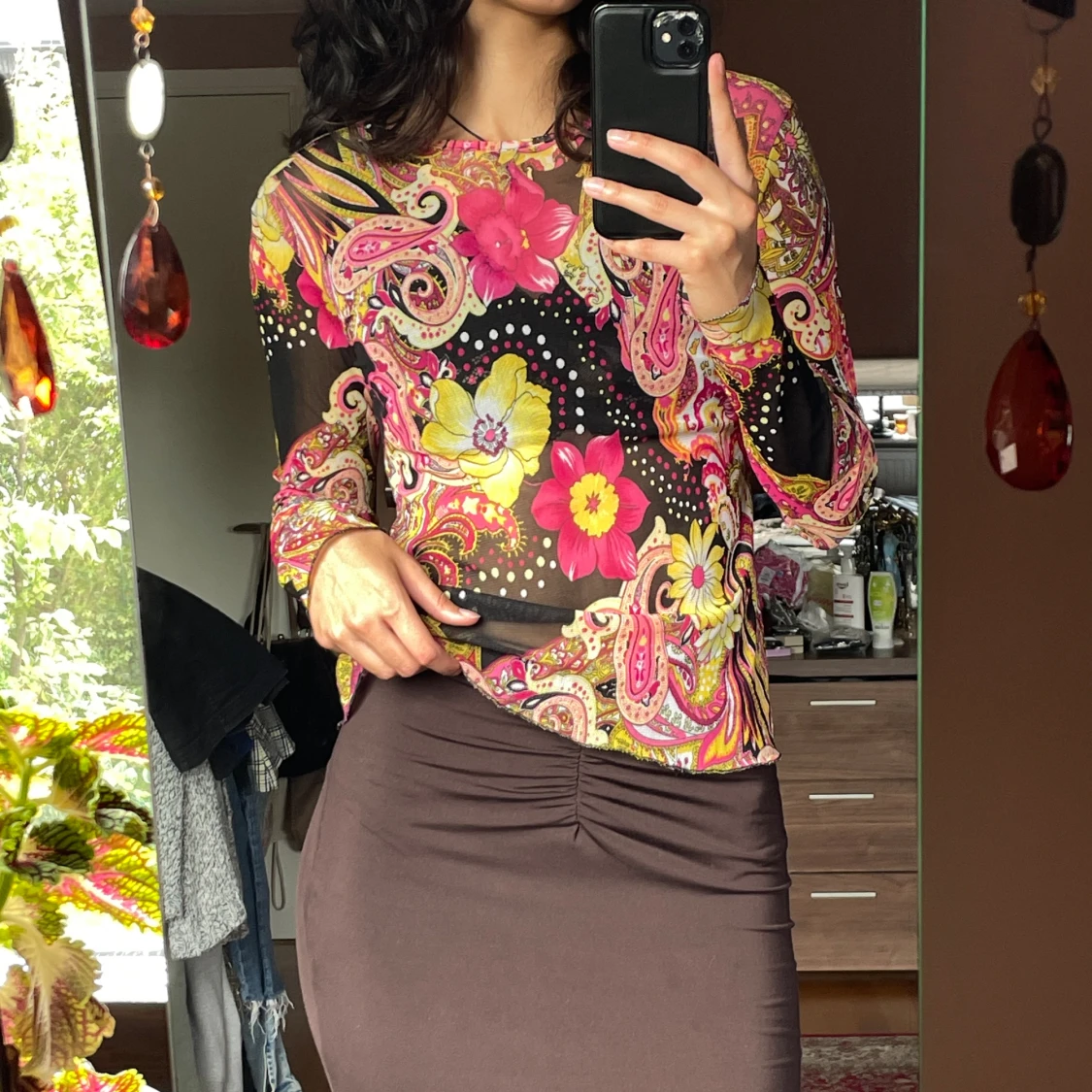 Bohemisk långärmad mesh-tröja