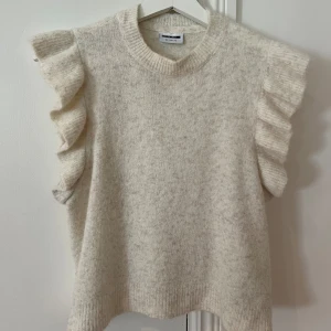 Beige stickad tröja med volangärmar - Säljer en superfin beige stickad tröja från Zara. Den har volangdetaljer på ärmarna som gör den extra söt och unik. Perfekt för höst och vinter, och den är i nyskick! Tröjan är mjuk och bekväm, perfekt för att hålla dig varm och stilren.