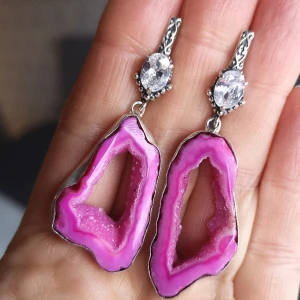 Solar Agate Gemstone Handmade earrings - Stone 16x32 mm