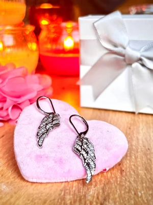 Trendiga vingformade örhängen med strass! - Trendiga vingformade örhängen i silverfärgad metall med strass. Höjd: 3 cm. Nya!