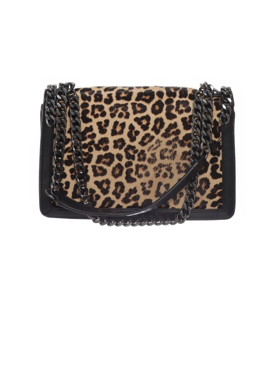 Leopardmönstrad axelväska med kedja - 2