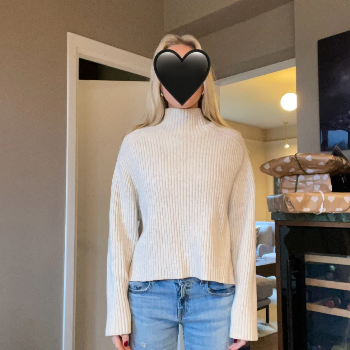 Beige ribbad stickad polotröja H&M