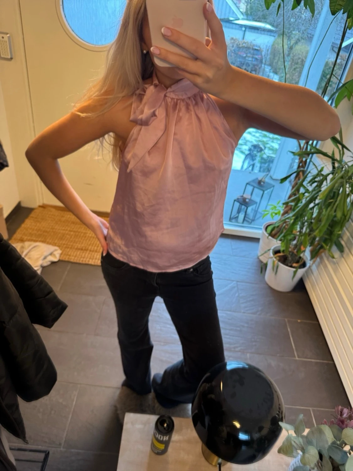 Rosa halterneck topp med rosett - 3