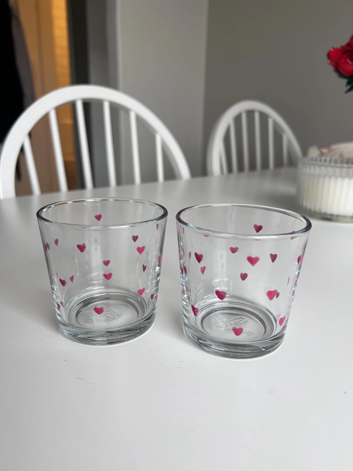 Handmålade glas med rosa hjärtan - 6