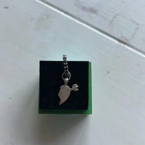 Silverörhänge med hjärthänge - Unikt örhänge i silver med ett coolt hjärthänge och små svarta stenar runt ringen. Perfekt för dig som gillar detaljer och vill sticka ut med din stil. Hängsmycket har en edgy form och ger en personlig touch till din look. Köpte för 450kr och den har inga defekter💕