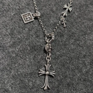 Rockstar Cross & Tag Necklace - High-quality 60 cm necklace featuring small cross and tag charms in varying sizes.