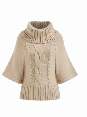 Beige stickad polotröja - Säljer en beige stickad polotröja med bred ribbad krage och korta ärmar från Cider💕