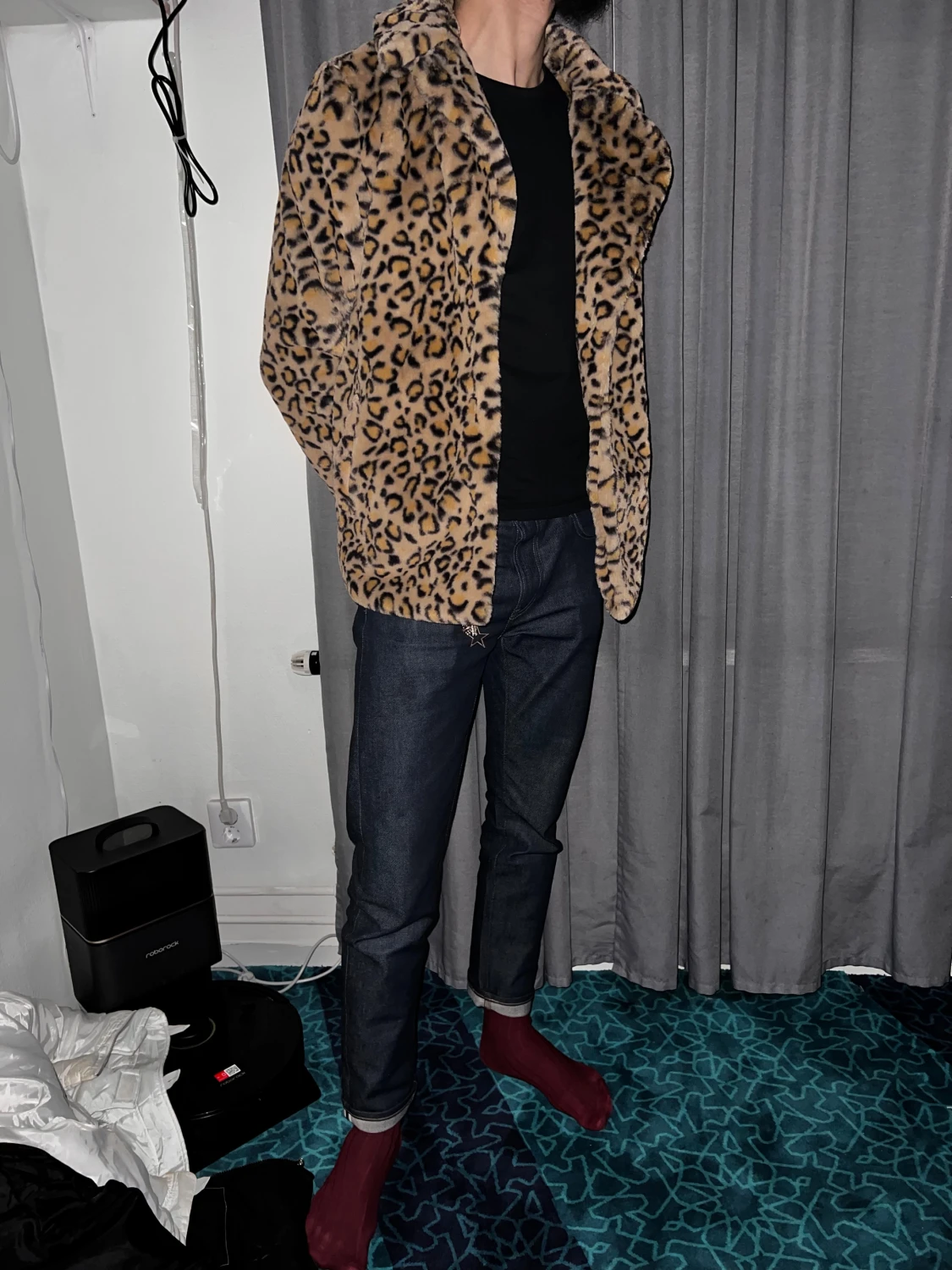 Leopardmönstrad pälsjacka - 2