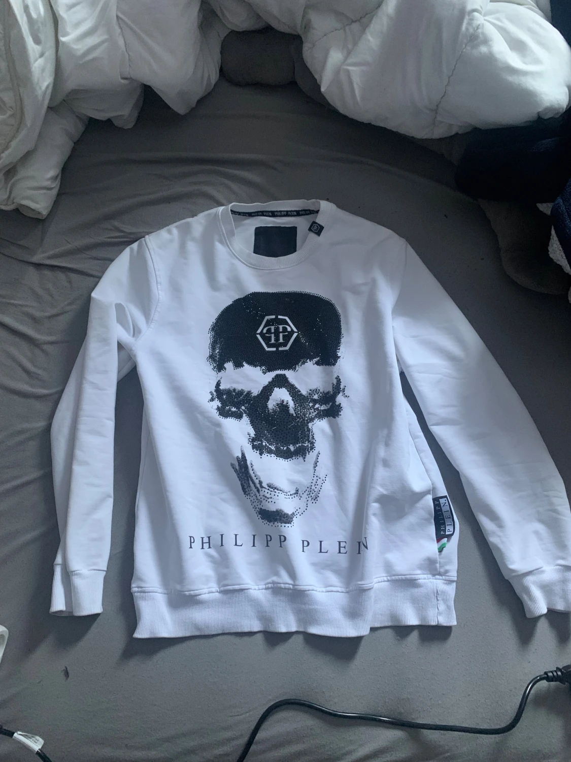 Vit Philipp Plein sweatshirt med döskalle